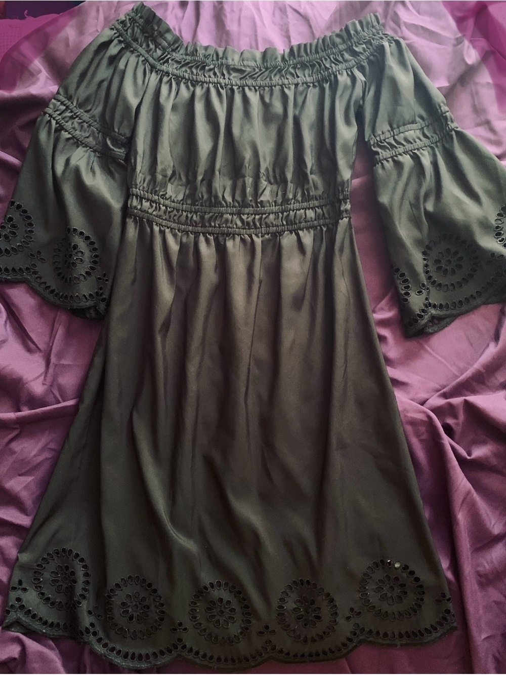 VENUS Black Off-the-Shoulder Eyelet Dress